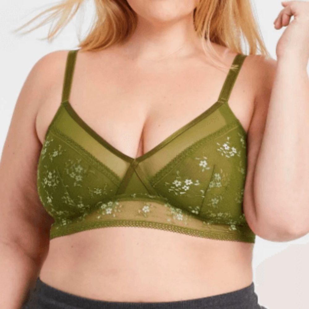 Auden Olive Green Floral Lace Wireless Bralette